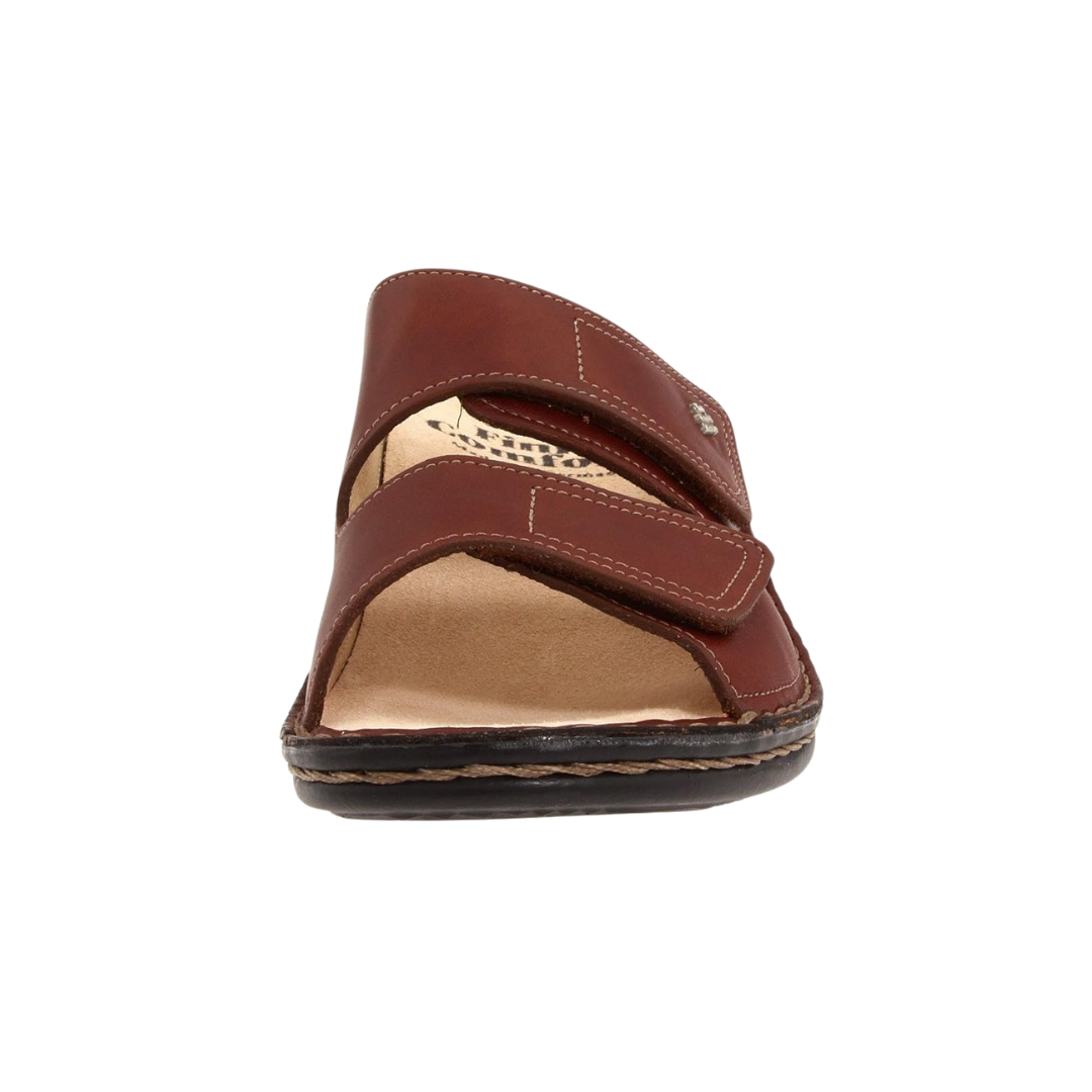 Front View of Women’s Finn Comfort Jamika-S Shoe in Brandy Brown – featuring rounded toe box for natural fit, smooth leather upper, and secure lace-up closure.