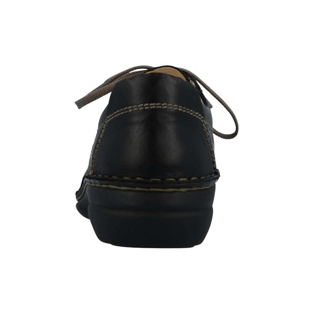 Back View of Women’s Finn Comfort Lexington Schwarz Black Plissee Shoe in Black – featuring reinforced heel counter for support, smooth leather finish, and clean stitching details.