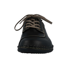 Front View of Women’s Finn Comfort Lexington Schwarz Black Plissee Shoe in Black – featuring rounded toe for natural fit, pleated design for a chic look, and lace-up front for secure wear.