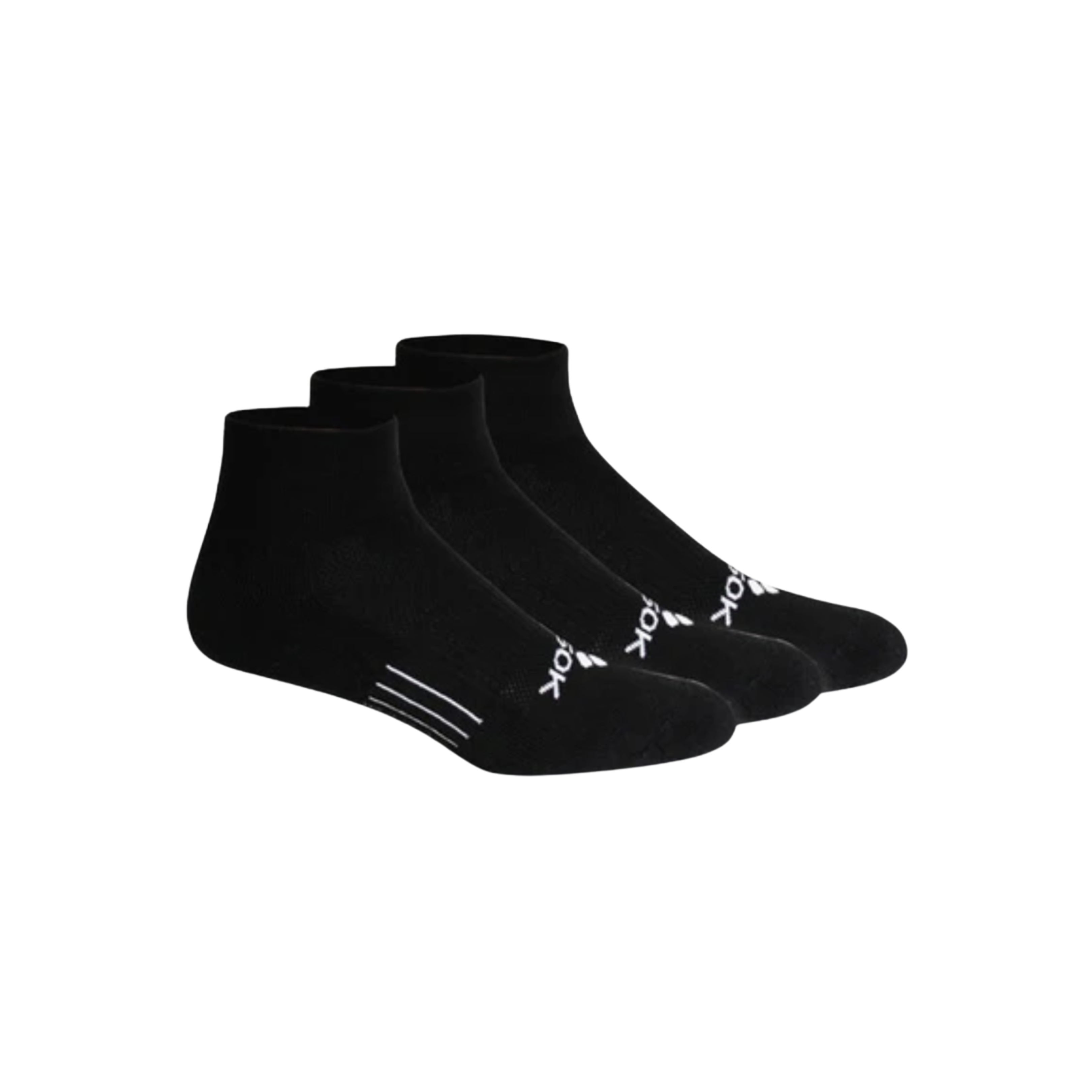 Side view of FitSok CF2 Cushion Quarter sock in black – featuring breathable fabric for moisture management, cushioned sole for added comfort, and supportive quarter length design ideal for athletic and casual wear.