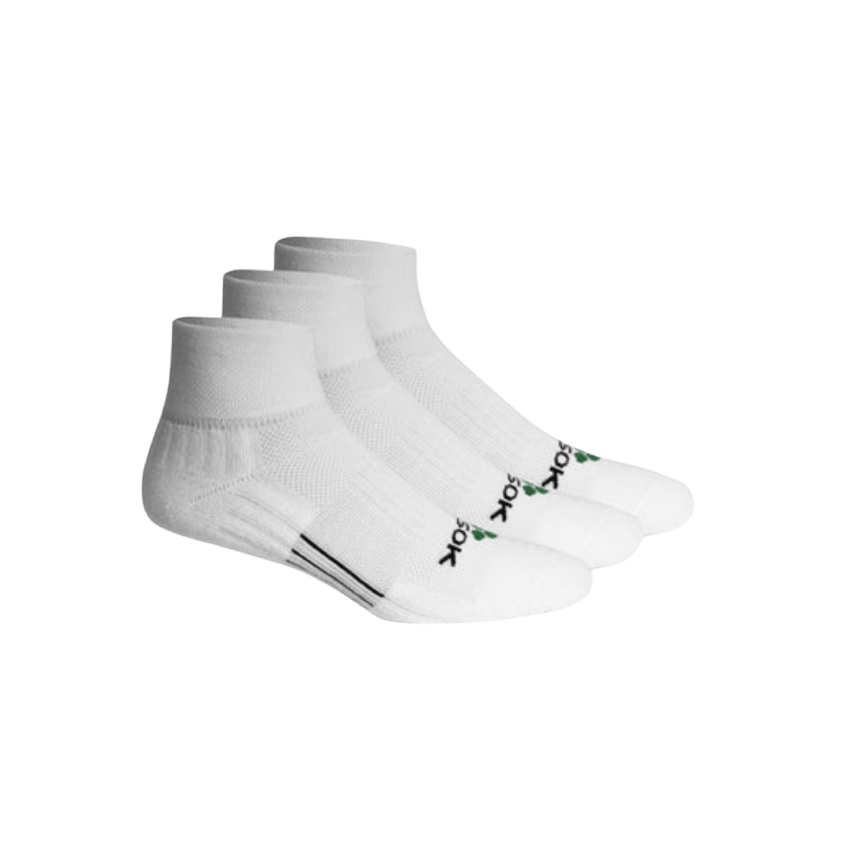 Side view of unisex FitSok CF2 cushioned quarter crew sock in white – featuring enhanced sole cushioning for impact absorption, moisture-wicking fabric to keep feet dry, and quarter length for versatile wear.