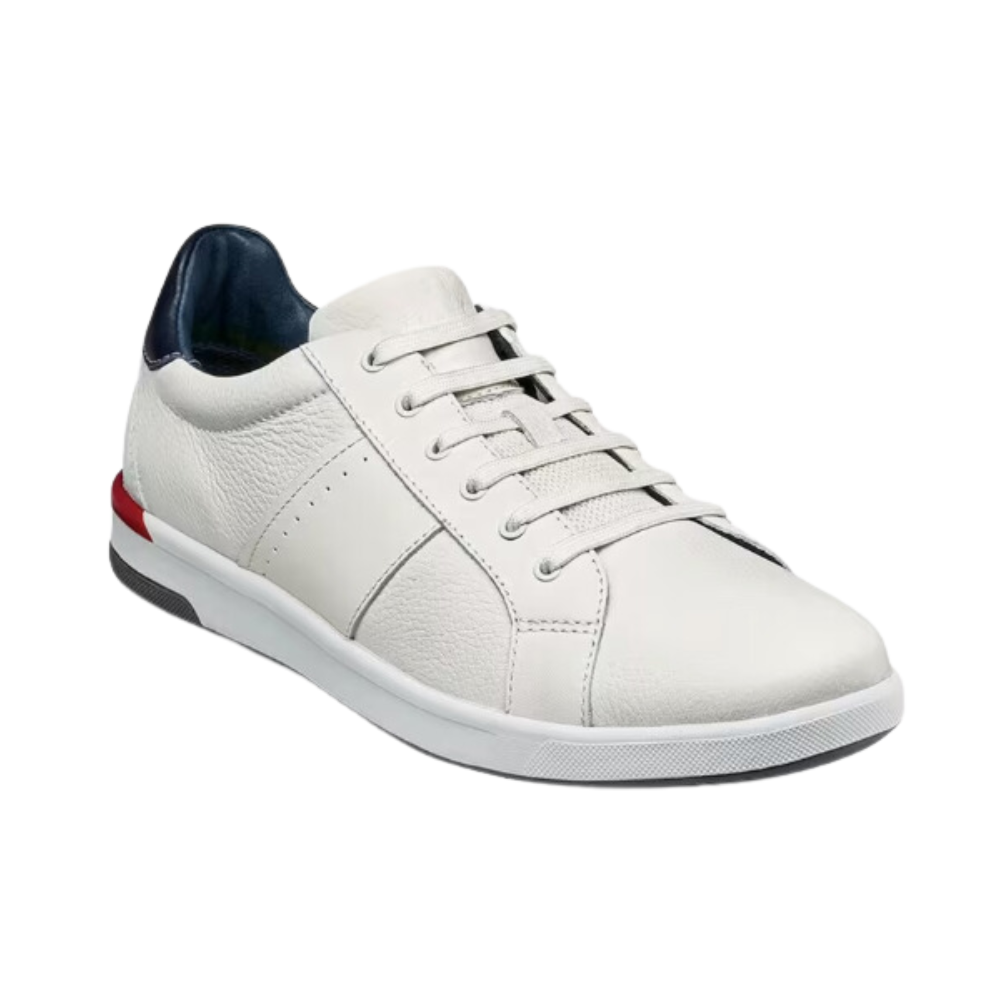 Angled view of Men’s Crossover Lace to Toe in White – capturing the sleek leather upper, clean lines, and modern styling that blend sneaker comfort with understated dress-up potential.
