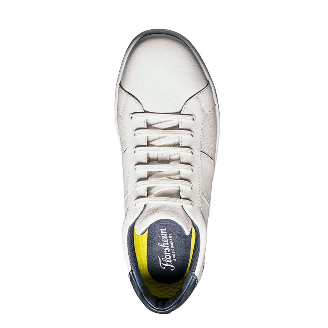 Top view of Men’s Crossover Lace to Toe in White – displaying the full lace-up closure, streamlined silhouette, and supple leather upper in a bright white finish for casual to smart-casual versatility.
