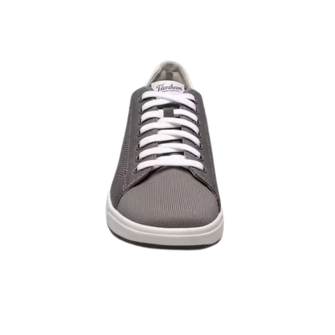 Front view of Men’s Heist Knit Lace to Toe in Grey – showcasing a breathable knit upper with a rounded toe, wide-set lace system, and sporty silhouette for a casual yet modern aesthetic.