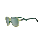 Angled view of unisex Goodr Mach G non-slip sunglasses in dark and light green – featuring polarized lenses to reduce glare, flexible rubberized arms for secure grip, lightweight frame engineered for active use, and vibrant dual-tone design.