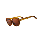 Angled view of Women’s Goodr Runaway Vegan Friendly sunglasses in brown – featuring vegan-friendly lightweight frame, polarized lenses, non-slip rubber grip, and stylish casual design suitable for all-day wear.