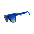 Angled View of Unisex Goodr The OG Sunglasses in Blue Lobster’s Scuba Revenge colorway – featuring lightweight, no-slip frame for active comfort, polarized lenses for glare reduction, and bold aquatic-inspired styling for standout appeal.