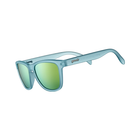Angled view of unisex Goodr OG non-slip sunglasses in light blue – featuring reflective lenses, lightweight frame with rubberized arms for secure fit, and durable construction for all activities.