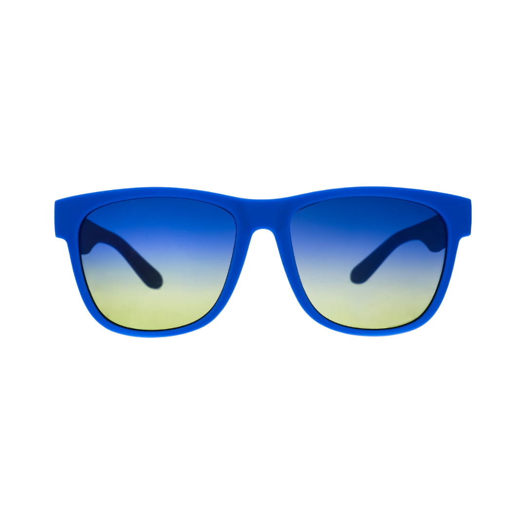 Front View of Unisex Goodr BFG Sunglasses in Jellyfishing for Compliments colorway – featuring oversized frame for a roomier fit, polarized lenses for UV and glare protection, and no-slip design for active comfort.