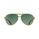 Front View of Unisex Goodr Mach G Sunglasses Buzzed on the Tower in Matte Olive Green Frame with Green Gradient Lenses – featuring aviator-style full-rim frame for classic style, polarized lenses for glare reduction, and lightweight design for all-day comfort.