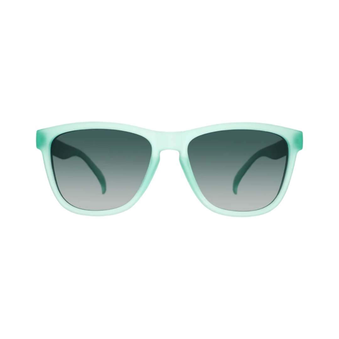 Front View of Unisex Goodr The OG Sunglasses Dinner Mint Debauchery in Mint Green and Black – featuring classic full-rim frame for fresh style, polarized lenses for glare protection, and lightweight construction for comfortable all-day wear.
