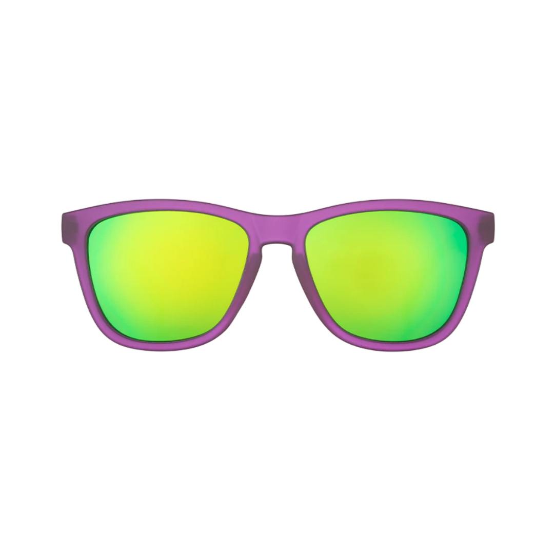 Front View of Unisex Goodr The OG Sunglasses Gardening With A Kraken in Purple Frame with Multicolored Lens – featuring classic full-rim frame for vibrant style, polarized lenses for glare reduction, and lightweight construction for comfortable wear.