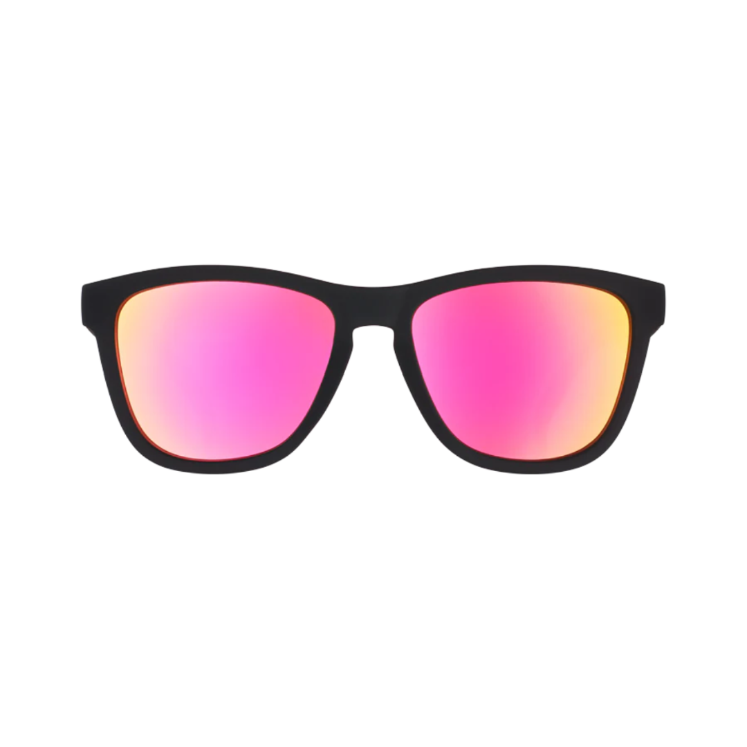 Front View of Unisex Goodr The OG Sunglasses Professional Respawner in Black and Red – featuring classic full-rim frame for sleek style, polarized lenses for glare reduction, and lightweight design for all-day comfort.