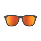 Front View of Unisex Goodr The OG Sunglasses Whiskey Shots with Satan in Red and Black – featuring classic full-rim frame for bold style, polarized lenses for glare protection, and lightweight construction for comfortable wear.