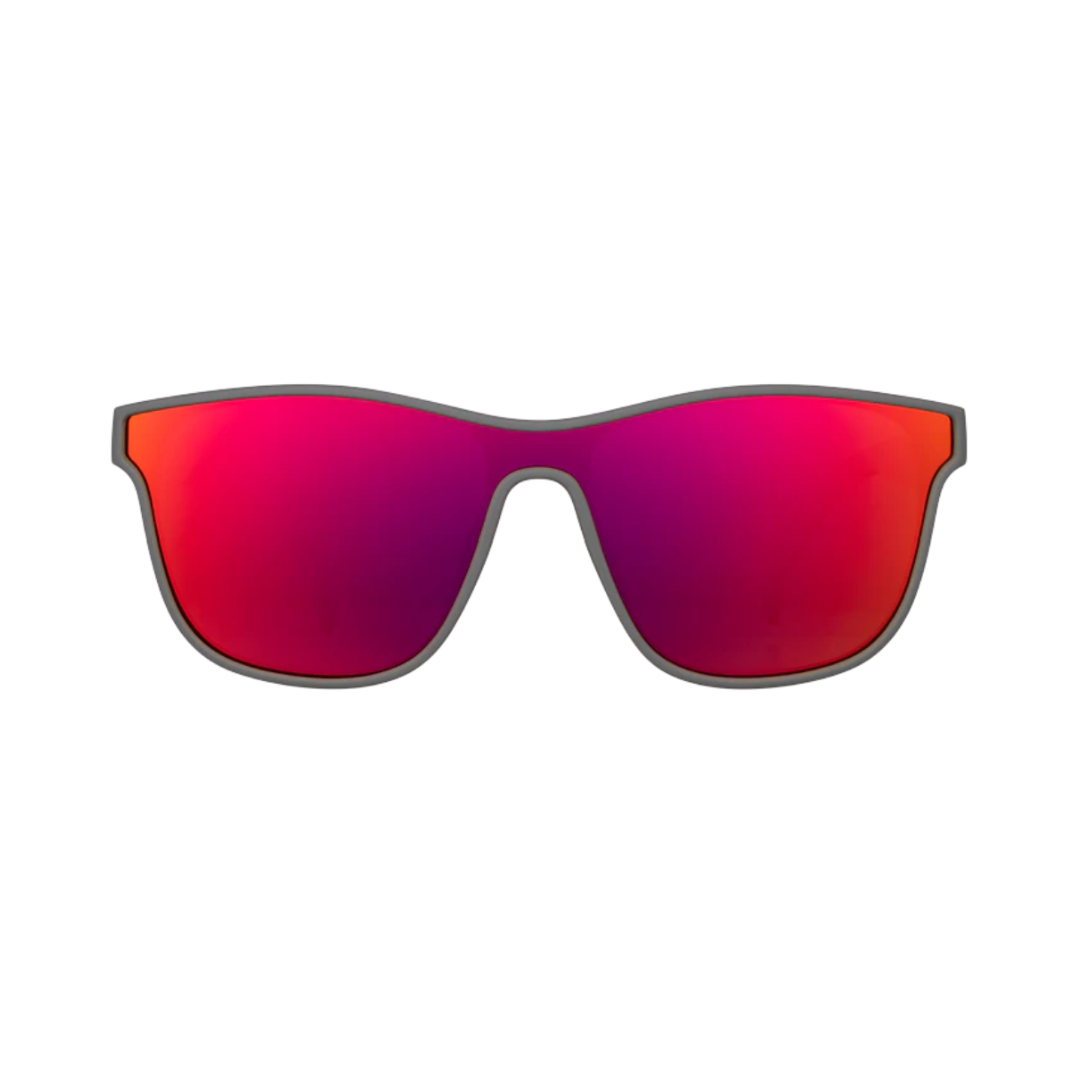 Front View of Unisex Goodr VRG Sunglasses in Voight-Kampff Vision colorway – featuring futuristic wraparound frame for a sleek fit, polarized lenses for glare protection, and lightweight design for high-performance wear.