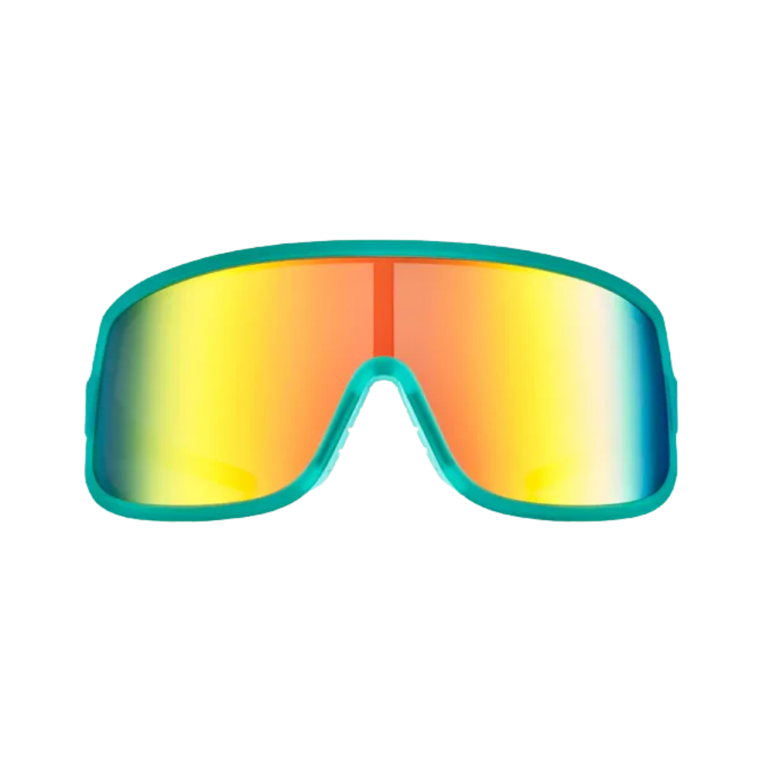 Front View of Unisex Goodr Wrap G Sunglasses in Save A Bull Ride a Rodeo Clown colorway – featuring sleek wraparound frame for full coverage, polarized lenses for glare reduction, and lightweight construction for all-day comfort.