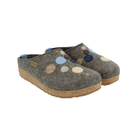 Angled view of Haflinger Women's Faible in Grey – featuring breathable boiled wool upper, natural temperature regulation, and a flexible, lightweight sole crafted for comfort and simplicity in everyday lounging.