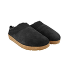 Angled view of Haflinger Women's Snowbird in Black – featuring premium black leather, cozy shearling lining, contoured cork-latex midsole, and durable sole built for warmth, support, and cold-weather comfort.