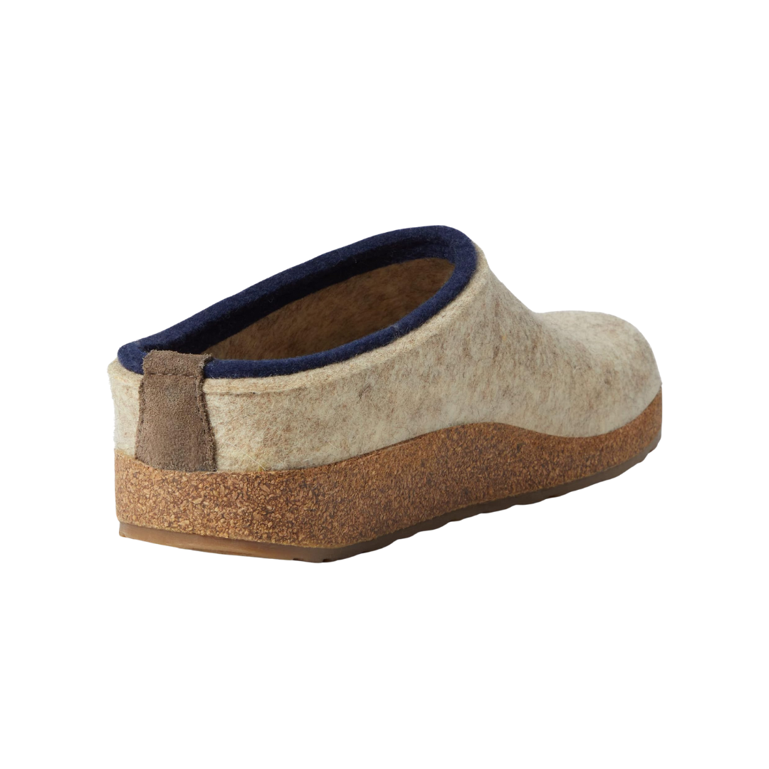 Back view of Haflinger Women's Kris in Tan – featuring an open heel with a lightly elevated sole and contoured heel cup to support natural alignment and ease of wear.