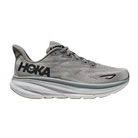 Side view of Men’s Clifton 9 running shoe in harbor mist and black – featuring engineered mesh upper for breathability, DNA LOFT cushioning for soft, responsive ride, and sleek silhouette designed for lightweight performance.