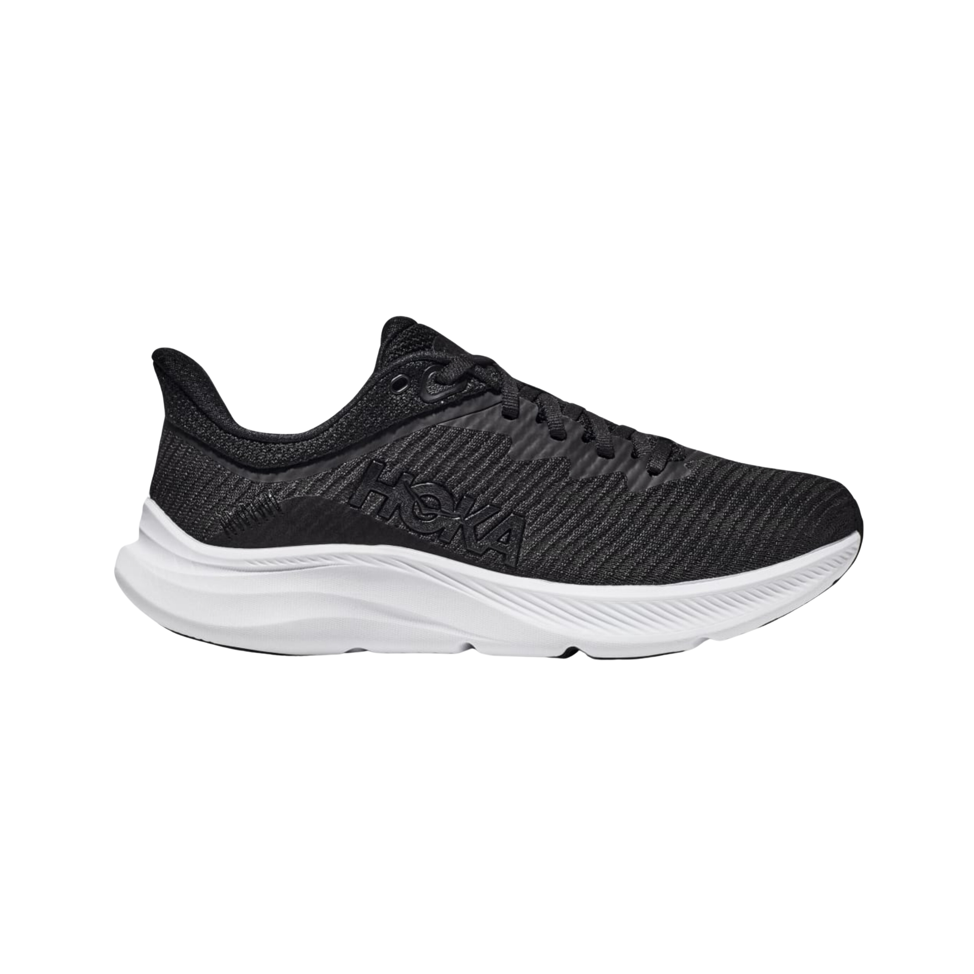 Side view of Women’s Solimar sandal in black and white – featuring adjustable leather straps for customized fit, cushioned EVA midsole for lightweight comfort, and durable rubber outsole for reliable traction.