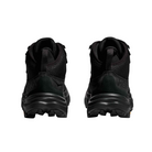 Back view of Men’s Anacapa 2 Mid GTX hiking boot in black – featuring molded heel counter for rearfoot stability, pull tab for easy on and off, and reflective accents for low-light visibility.