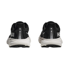 Back view of Women’s Arahi 7 running shoe in black and white – featuring molded heel counter for rearfoot stability, pull tab for easy on and off, and subtle branding details.