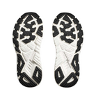 Bottom view of Women’s Arahi 7 running shoe in black and white – featuring durable rubber outsole with segmented crash pad for smooth heel-to-toe transition, flex grooves for natural foot movement, and multi-surface traction for versatile grip.