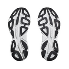 Bottom view of Men’s Bondi 8 running shoe in white and black – featuring durable rubber outsole with segmented crash pad for smooth heel-to-toe transitions, flex grooves for natural foot movement, and multi-surface traction for reliable grip.