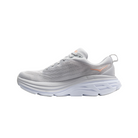 Side view of Women’s Bondi 8 running shoe in harbor mist and lunar rock – featuring engineered mesh upper for breathability, DNA LOFT cushioning for plush, responsive ride, and sleek silhouette optimized for maximum comfort.