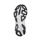 Bottom View of Men’s HOKA Rincon 3 Running Shoe in Black/White – featuring high-abrasion rubber zones for durability, strategic outsole cutouts for reduced weight, and flex grooves for natural foot movement.
