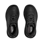 Top View of Men’s HOKA Bondi SR Walking Shoe in Black – featuring smooth leather upper, padded collar and tongue for comfort, and traditional lace-up system for a secure, adjustable fit.