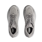 Top view of Men’s Clifton 9 running shoe in harbor mist and black – featuring padded tongue and collar for comfort, moisture-wicking lining to keep feet dry, and traditional lace-up closure for secure fit.