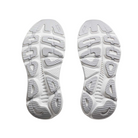 Bottom view of Women’s Hoka Gaviota 5 running shoe in harbor mist and rose gold – featuring durable rubber outsole with segmented crash pad for smooth heel-to-toe transition, flex grooves for natural foot movement, and multi-surface traction for versatile grip.