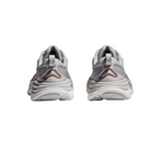 Back view of Women’s Hoka Gaviota 5 running shoe in harbor mist and rose gold – featuring molded heel counter for rearfoot stability, pull tab for easy on and off, and subtle branding details.