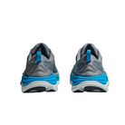 Back view of Men’s Gaviota 5 running shoe in limestone and diva blue – featuring molded heel counter for rearfoot stability, pull tab for easy on and off, and subtle branding details.