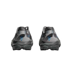 Back view of Men’s Hoka Speedgoat 6 trail running shoe in galactic grey and Hoka blue – featuring molded heel counter for rearfoot stability, pull tab for easy on and off, and reflective accents for visibility in low-light conditions.