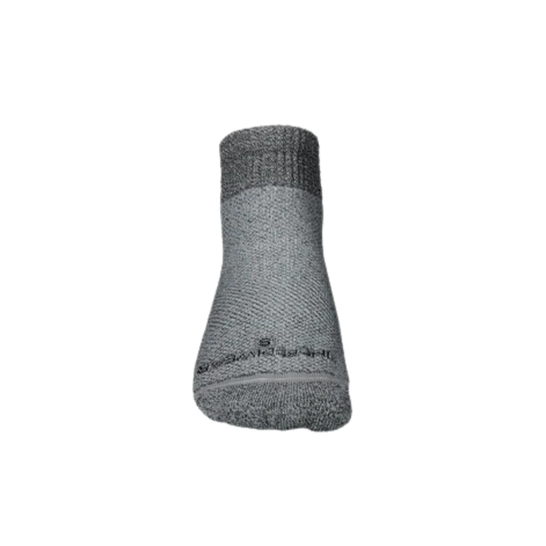 Front View of Incrediwear Circulation Ankle Socks in grey – featuring lightweight breathable material, arch support for stability, and compression panels to enhance blood flow.