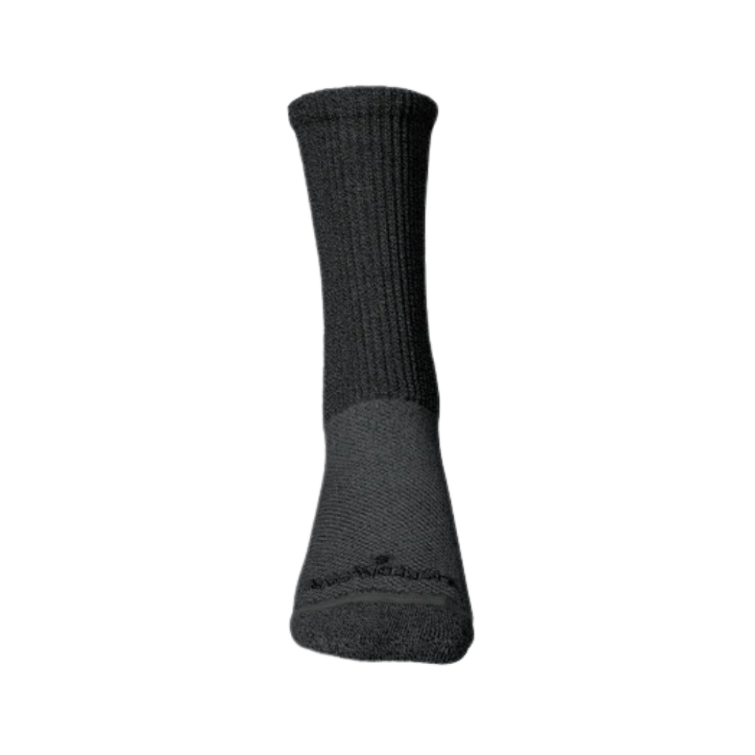 Front View of Incrediwear Circulation Crew Socks in black – featuring compression zones to boost circulation, moisture-managing fibers, and cushioned soles for all-day comfort.