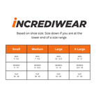 Incrediwear size chart for shoes on a white background