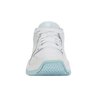Front view of Women’s Court Express Pickleball in White/Blue – featuring a breathable mesh toe box with synthetic leather overlays, traditional lacing system, and reinforced toe cap designed for quick court movements.