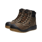 Angled view of Men’s Fort Wayne 6-inch Waterproof (Soft Toe) Boot in Dark Earth/Gum – capturing the rich dark brown leather, rugged gum sole, and work-ready profile offering reliable protection, comfort, and everyday durability.