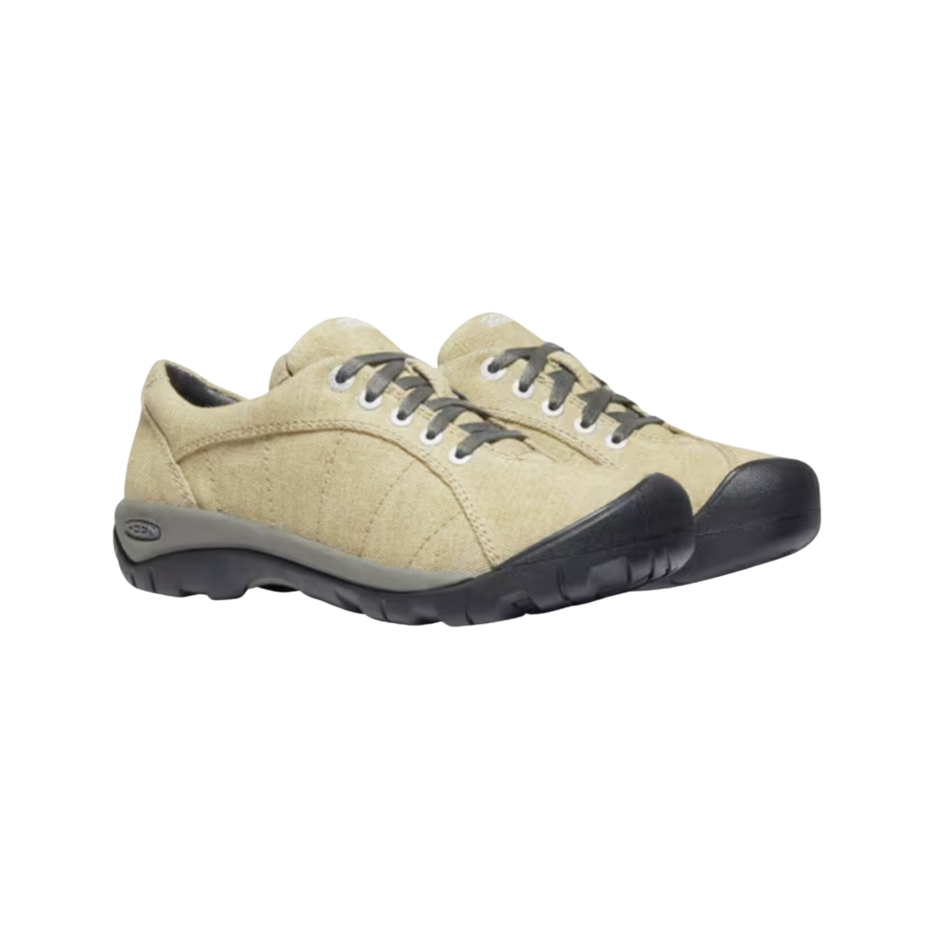 Side view of Women’s Presidio Canvas shoe in taupe – featuring a durable canvas upper for breathable comfort, classic lace-up design for a secure fit, and supportive cushioning ideal for all-day wear.