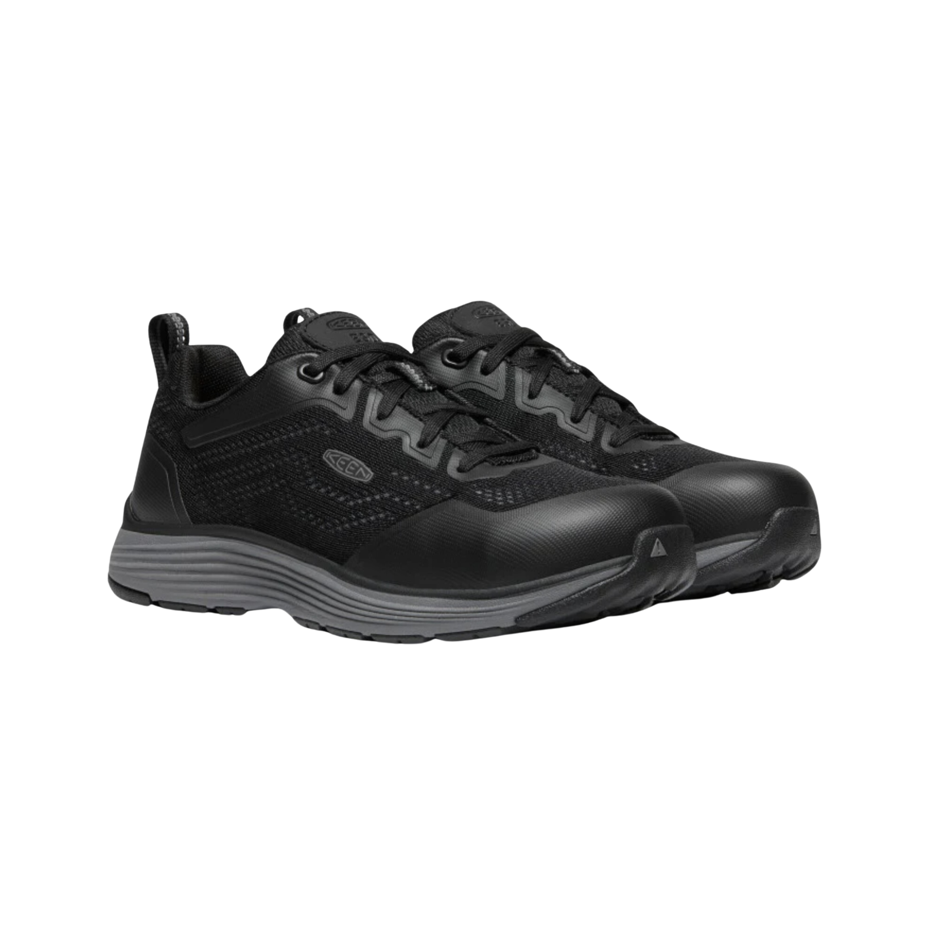 Side View of Women’s Keen Sparta II ESD safety shoe in steel grey and black – featuring aluminum safety toe, electrostatic dissipative design, and breathable mesh upper for industrial environments.