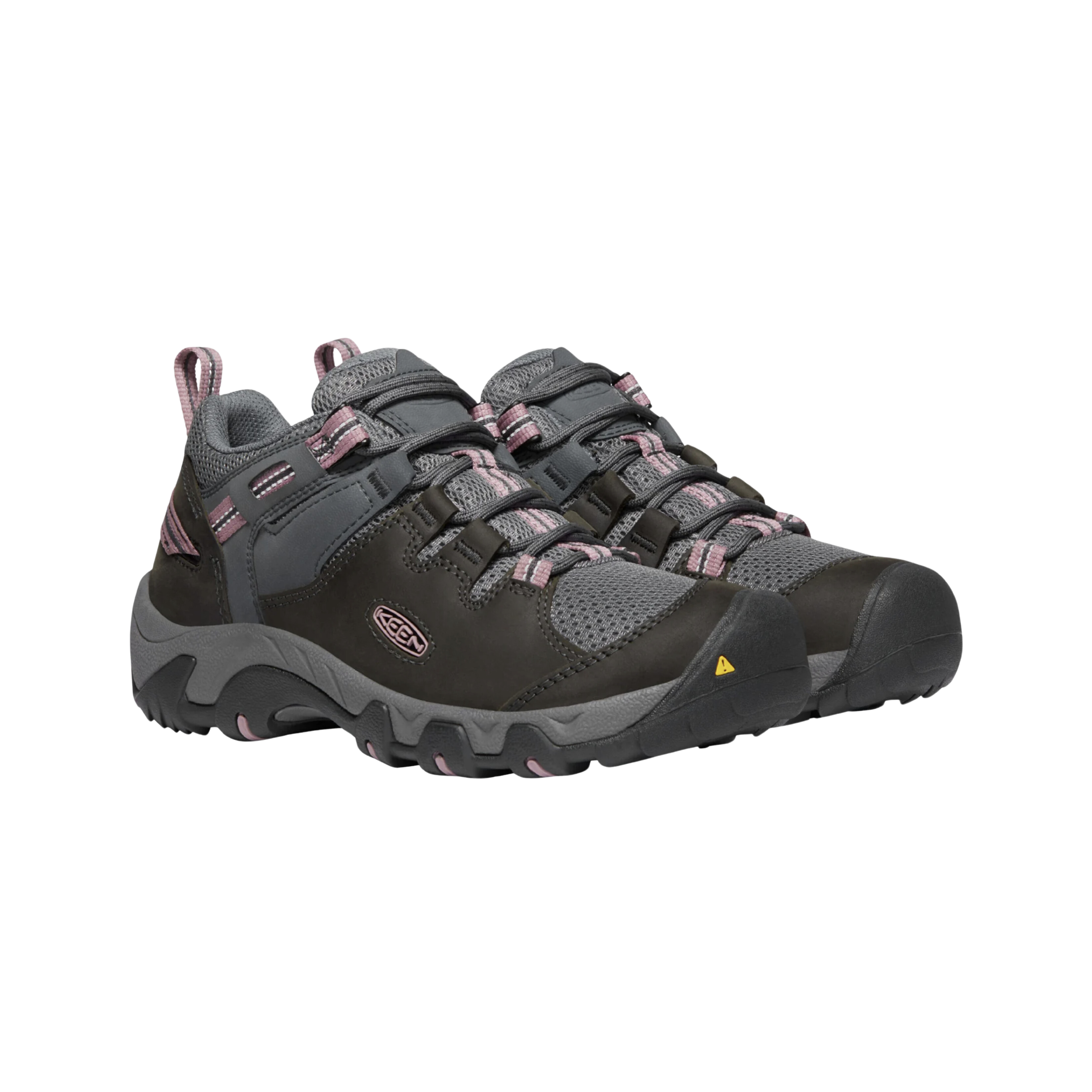 Side view of Women’s Steens Vent hiking shoe in magnet and nostalgia rose – featuring a breathable mesh upper with synthetic overlays for lightweight support, low-profile design for casual trail use, and cushioned midsole for all-day comfort.