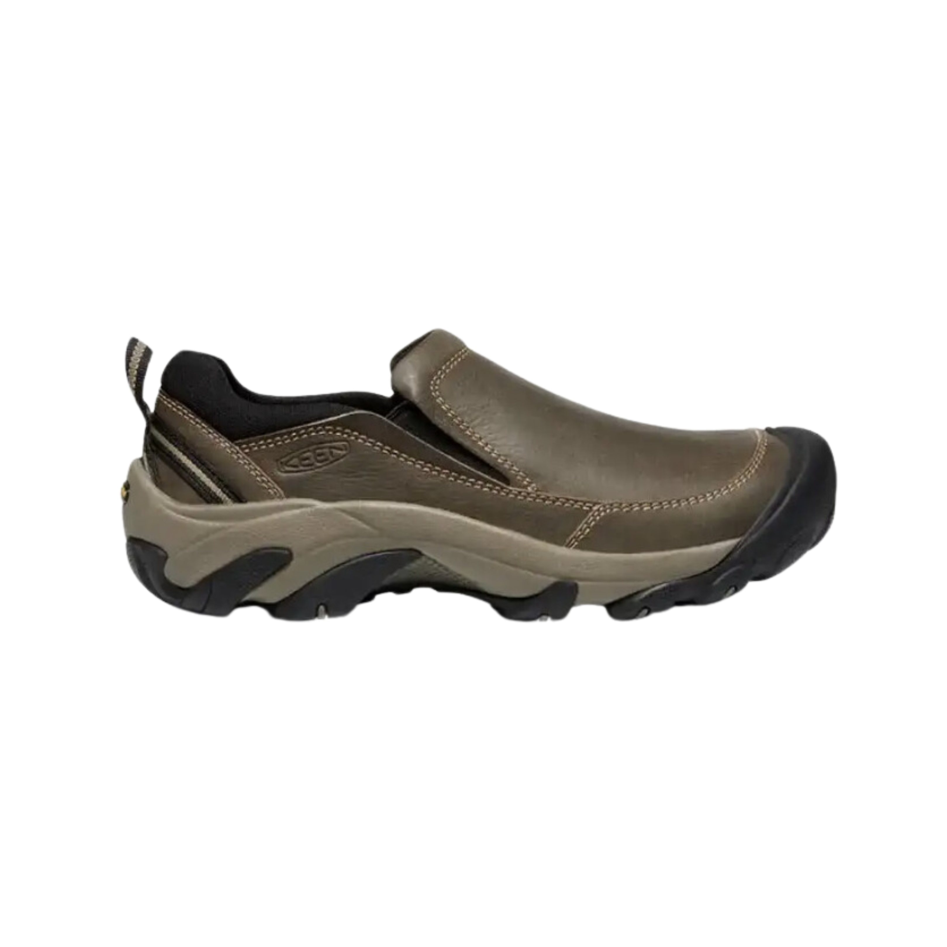 Side view of Men’s Targhee II Soho shoe in grey and black – featuring a breathable mesh and synthetic upper for lightweight support, cushioned midsole for all-day comfort, and streamlined silhouette for casual wear.