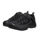 Side view of Men’s Targhee III Waterproof hiking boot in triple black – featuring a waterproof nubuck leather upper, breathable mesh panels for ventilation, and cushioned midsole for all-day hiking comfort.