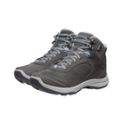 Side view of Women’s Terradora Explorer Waterproof Boot in steel grey and clear sky – featuring a waterproof nubuck leather upper with breathable mesh panels, cushioned midsole with advanced shock absorption to reduce joint stress, and reinforced toe and heel overlays for durability.