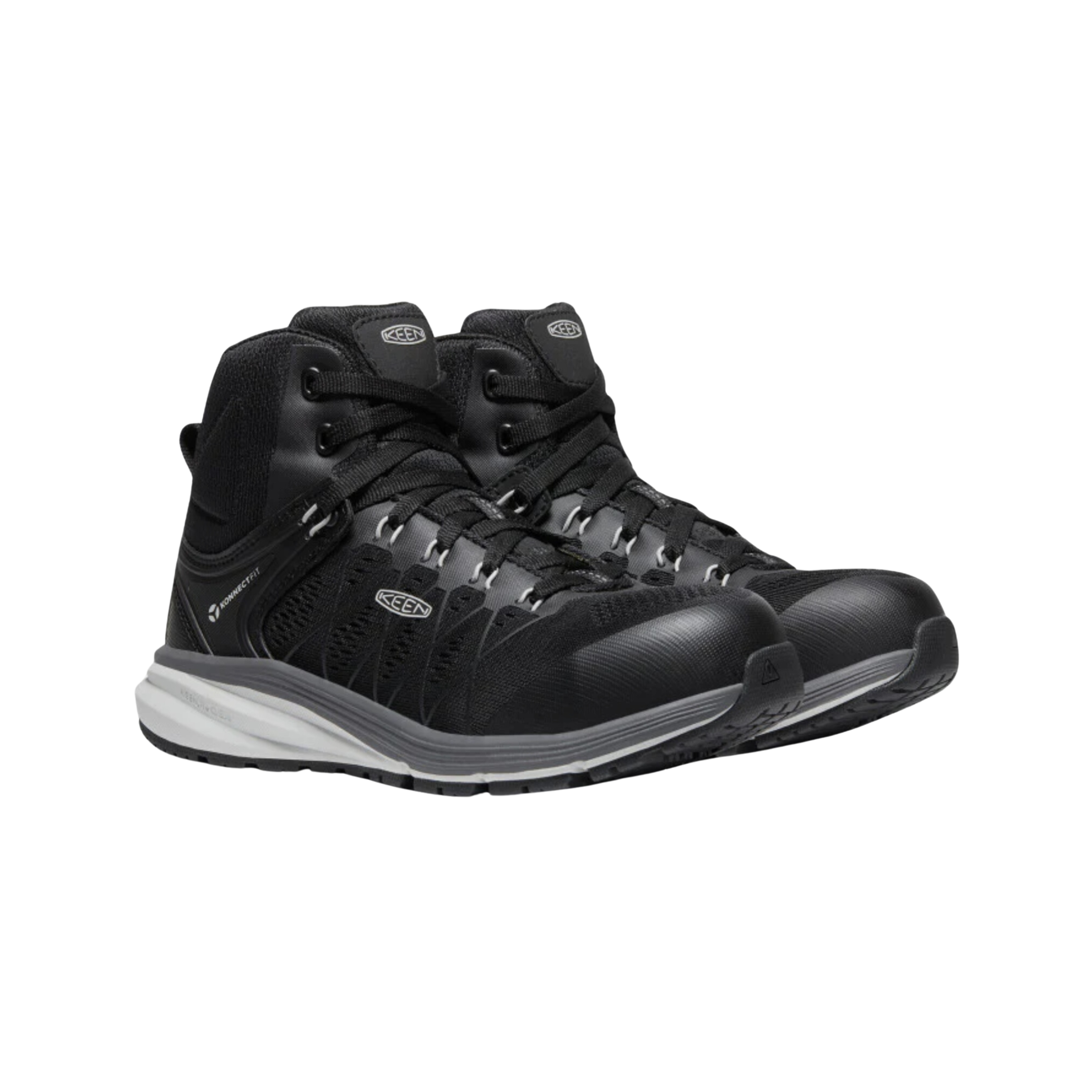 Side view of Women’s Vista Energy Mid (Carbon Toe) boot in vapor and black – featuring a carbon fiber safety toe for lightweight protection, athletic-inspired mid-height design for ankle support, and engineered mesh upper with synthetic overlays for breathable durability.
