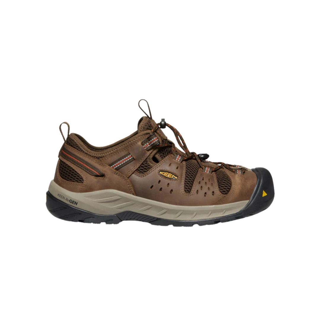 Side view of Men’s Atlanta Cool II (Steel Toe) in Shitake/Rust – showcasing the ventilated upper, steel toe construction, and dual-density midsole for a balance of protection, breathability, and cushioned support.